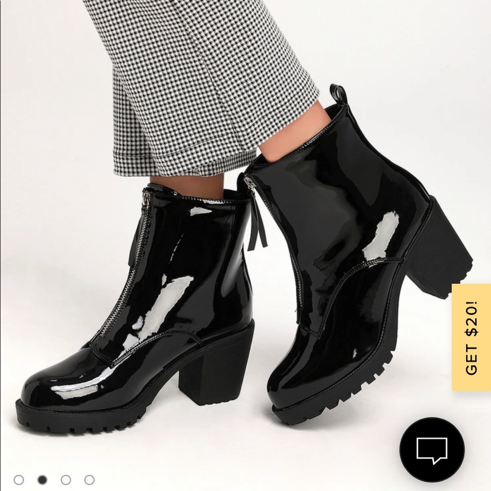 Lulus Size 6 Shayne Black Patent Zippered Ankle Boots
